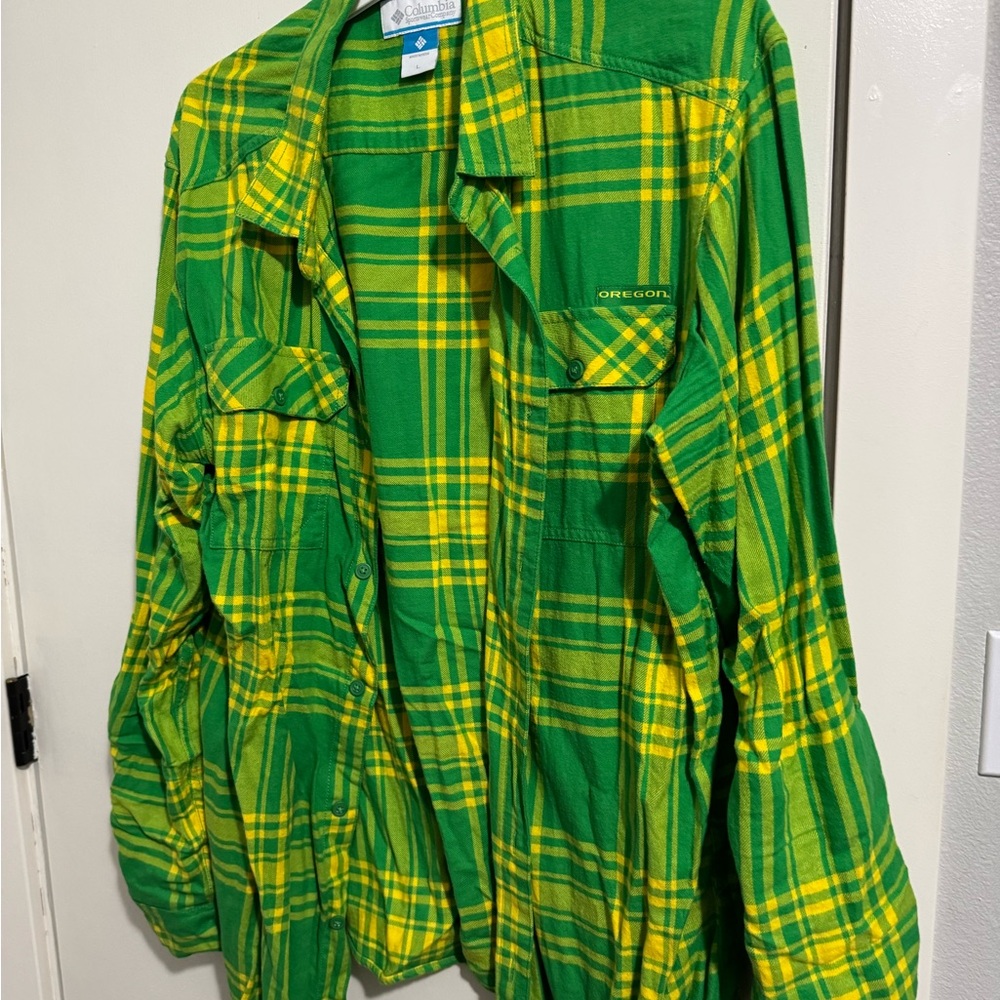 Oregon Ducks Columbia Green and Yellow Plaid Shirt
